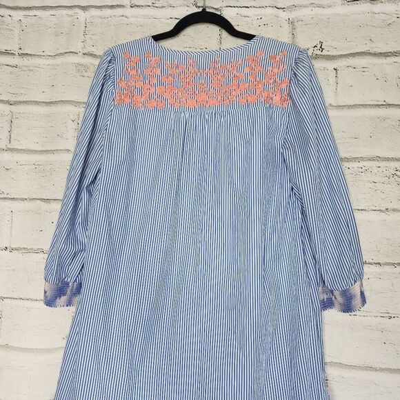 J. Crew Striped Embroidered Floral Mini Shift Dress Blue & White Size Small - Picture 10 of 15